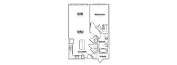 a floor plan of a small house with a bedroom and a living room