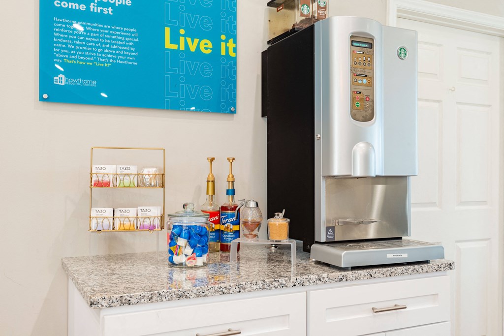 a coffee machine on a counter in a kitchen