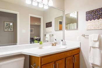 a bathroom with a sink and a mirror - Photo Gallery 42