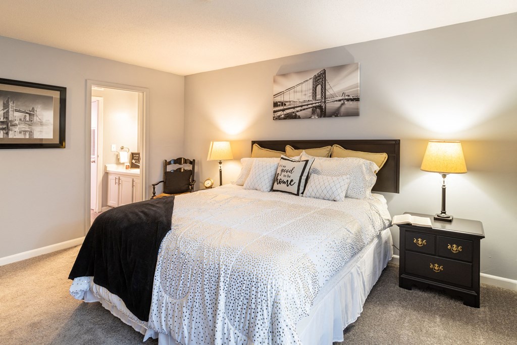 a bedroom with a bed and a dresser