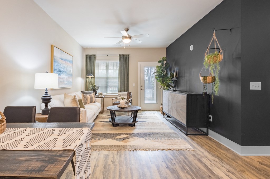 a living room with a couch and a coffee table