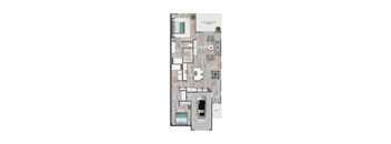 a typical floor plan of a 1 story apartment with a car in the garage