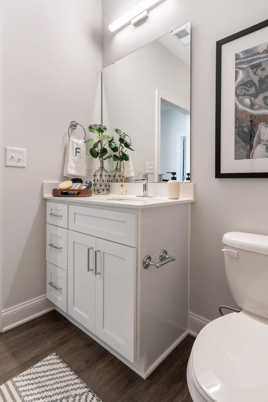 a bathroom with a sink and a toilet and a mirror