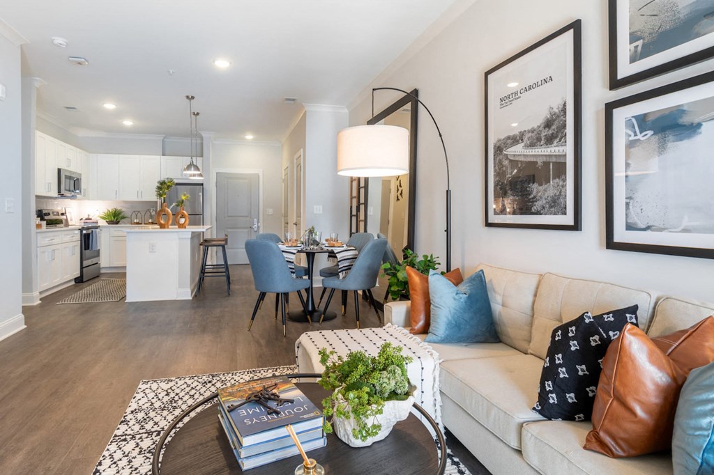 a living room with a couch and a table