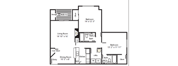 a floor plan of a house with a bedroom and a living room