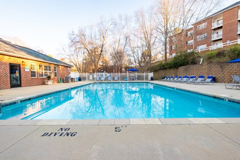A pool  at Amelia Village apartments in Clayton, NC.