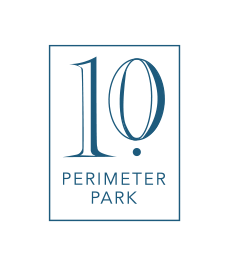 A blue and white sign that says "10 Perimeter Park".