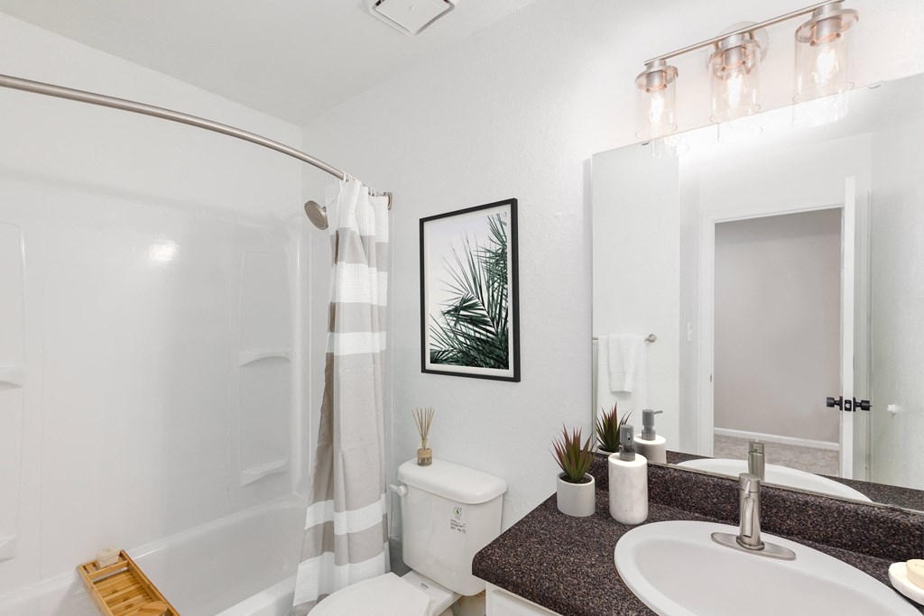 a bathroom with a shower and a sink and a mirror