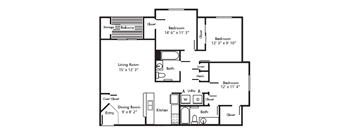 a floor plan of a house with bedrooms and a living room