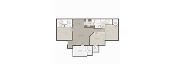 A floor plan of a house with a living room, dining room, kitchen, two bedrooms, a bathroom, a walk-in closet, a pantry, and a storage area.