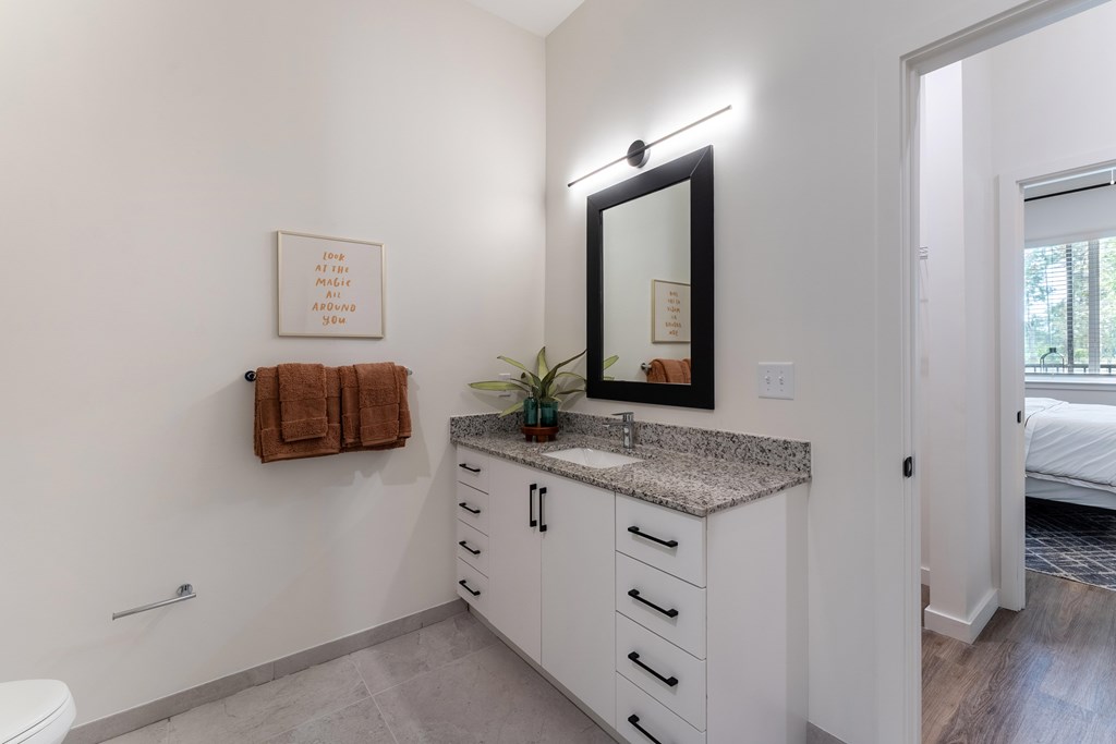 Granite countertop bathrooms.