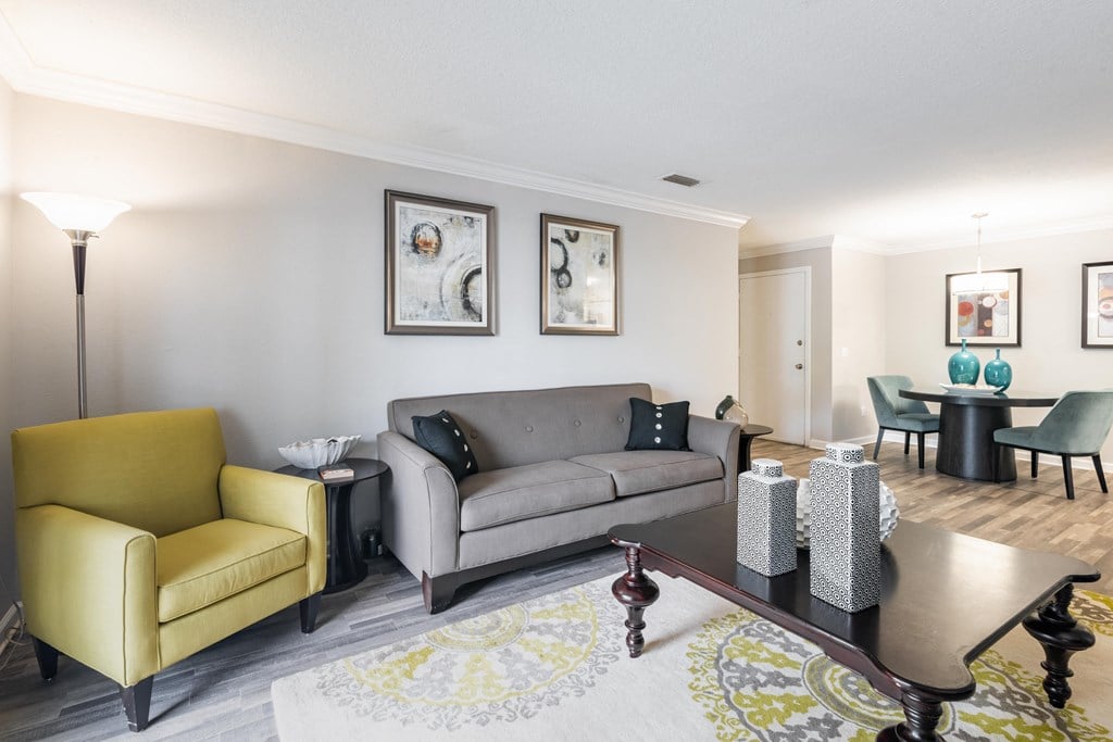 a living room with a couch and a coffee table