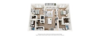 A 3D floor plan of a house with labeled rooms.