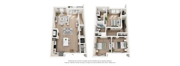 Two floor plans of a house with a kitchen, living room, and bathrooms.