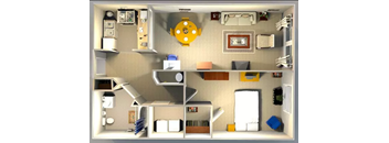a floor plan of a house with a bathroom and a living room