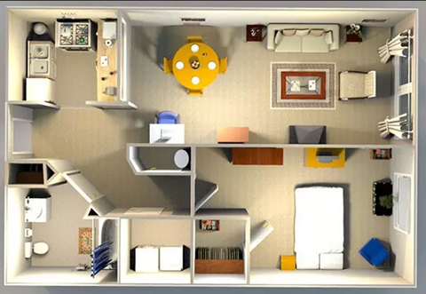 a floor plan of a house with a bathroom and a living room
