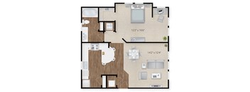 a stylized layout of a floor plan with a bedroom and a living room