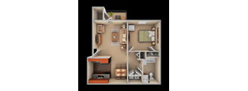 a 3d floor plan of a 1 bedroom apartment