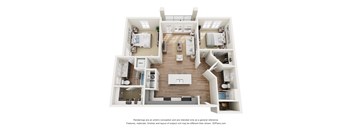 A 3D floor plan of an apartment at Lofts at Seacrest Beach.