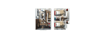 two views of a model of a house with different floor plans