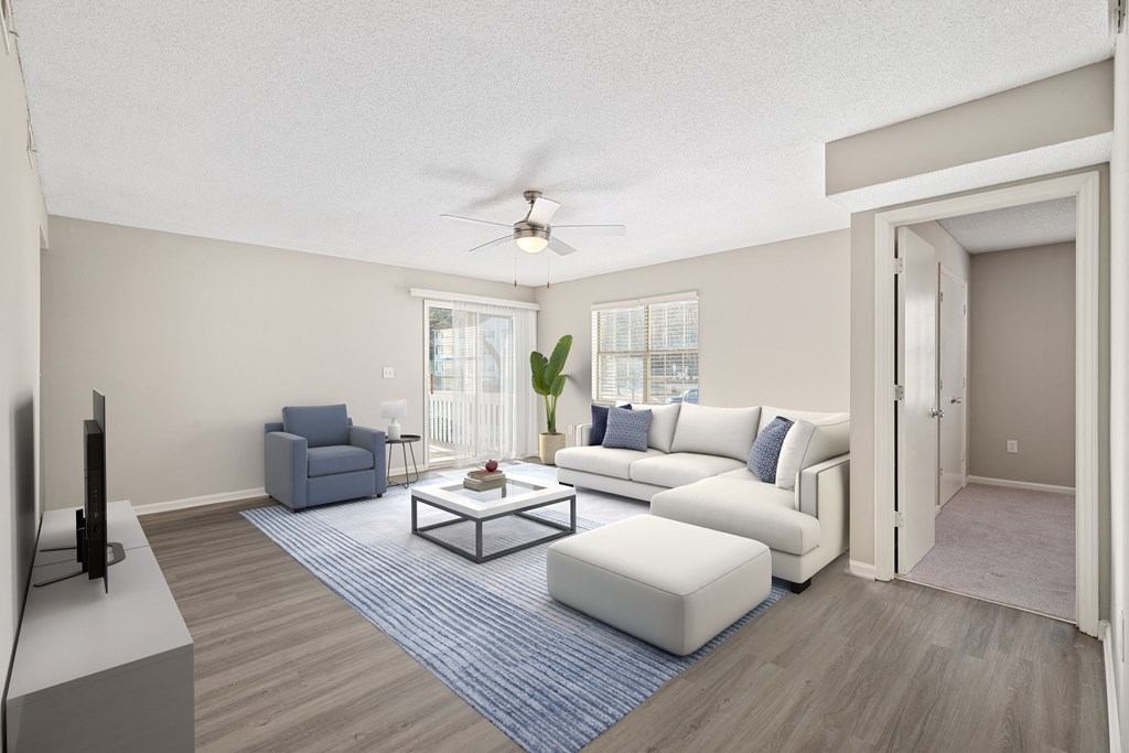 a living room with a couch and a coffee table
