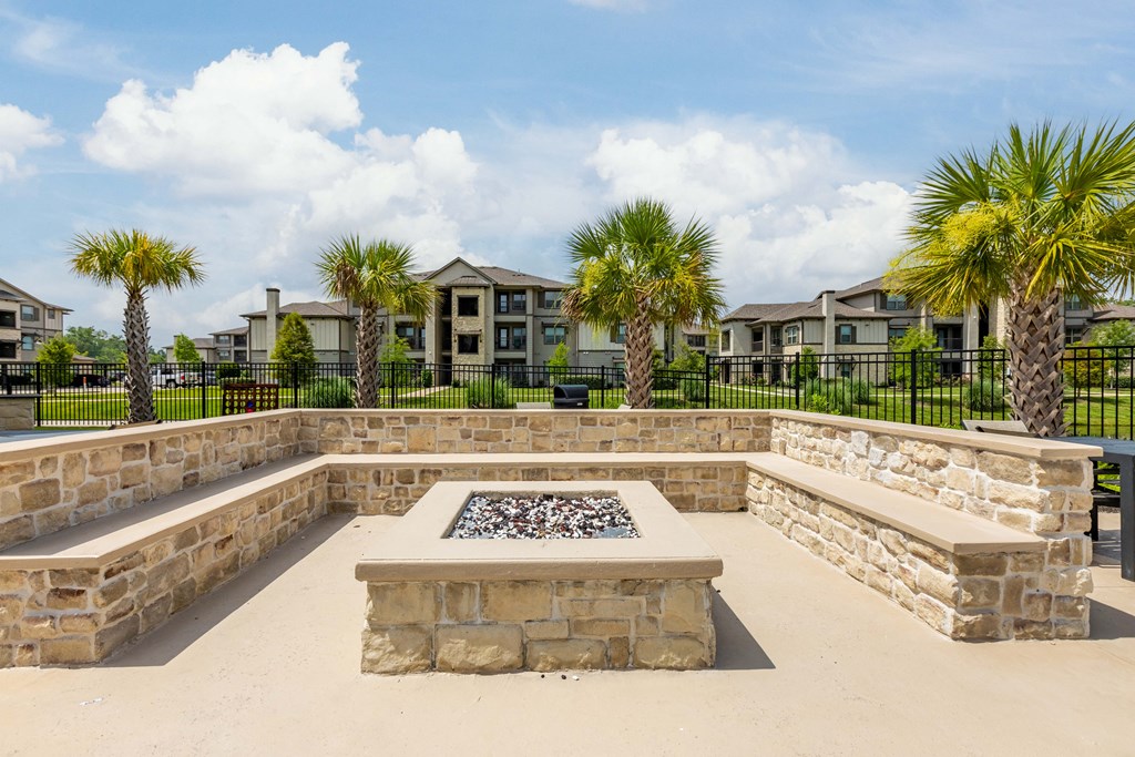 the preserve at ballantyne commons community fire pit with palm trees