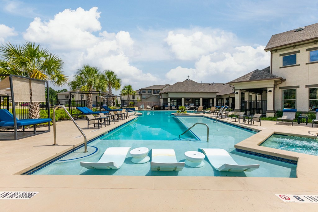 our apartments have a resort style pool with lounge chairs