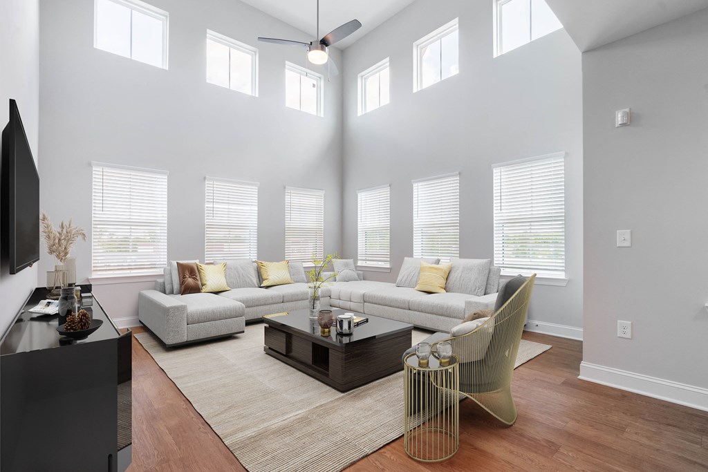 a living room with a couch and a coffee table