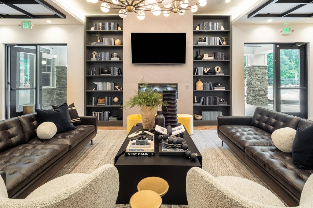 a living room with two couches and a coffee table