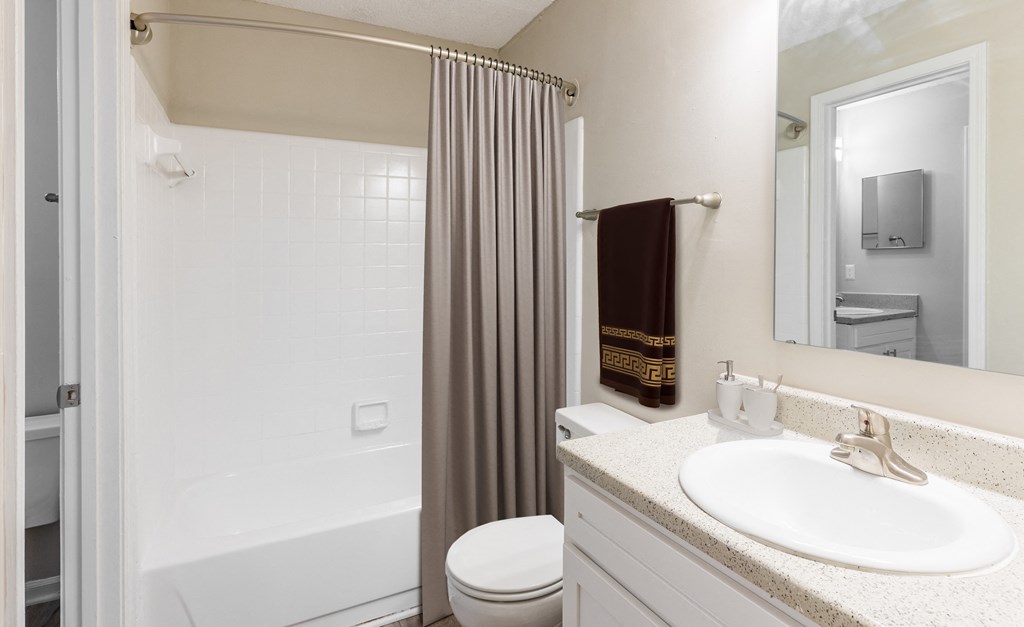 a bathroom with a shower toilet and sink