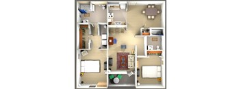 a floor plan of a house with furniture and a rug