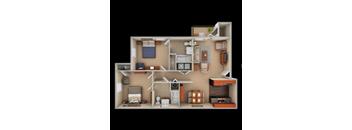 Two bedroom, two bathroom floor plan at The Summit on 401 in Fayetteville, NC