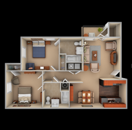 Two bedroom, two bathroom floor plan at The Summit on 401 in Fayetteville, NC