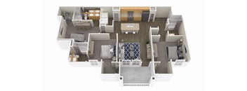 a 3d drawing of a floor plan with bedrooms and a living room