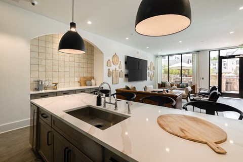 a kitchen with a sink and a counter top