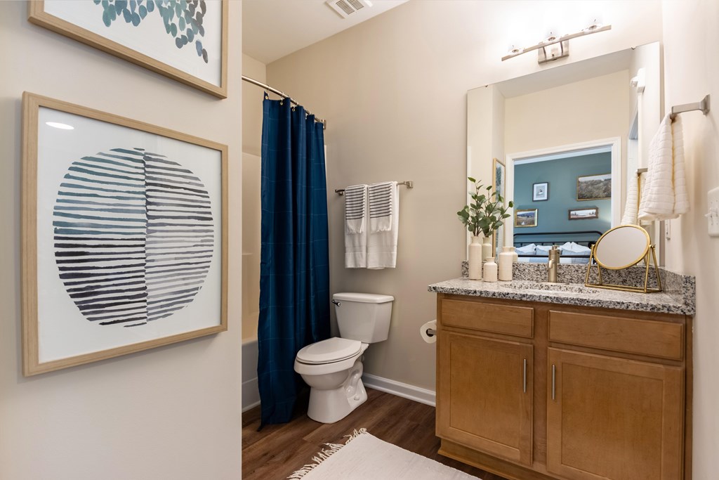 A bathroom with a toilet, sink, and a mirror.
