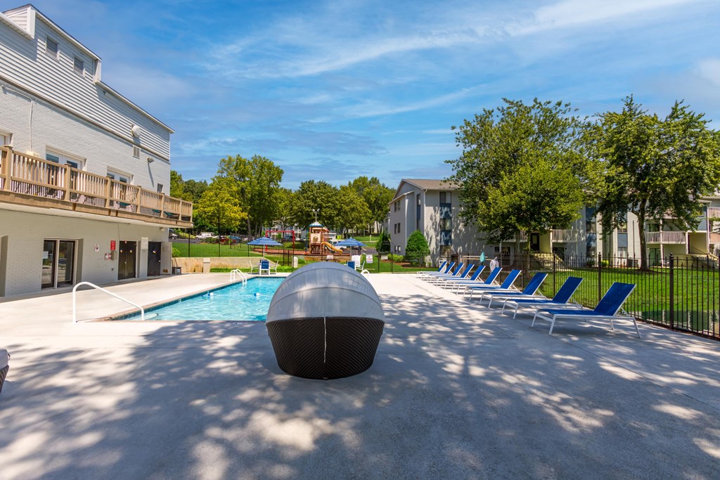 our apartments have a large pool and lounge chairs