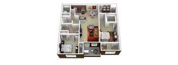 A 3D floor plan of a house showing all the rooms and their layout.