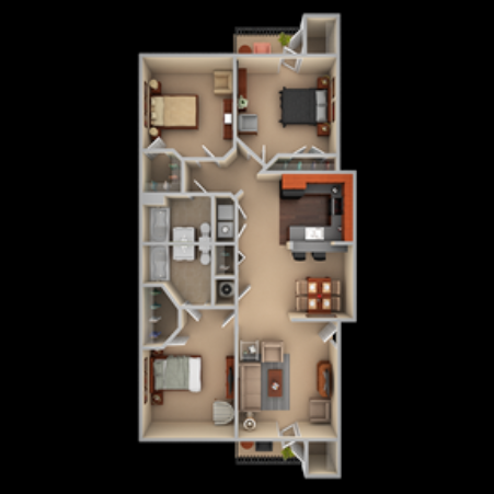 Three bedroom, two bathroom floor plan at The Summit on 401 in Fayetteville, NC