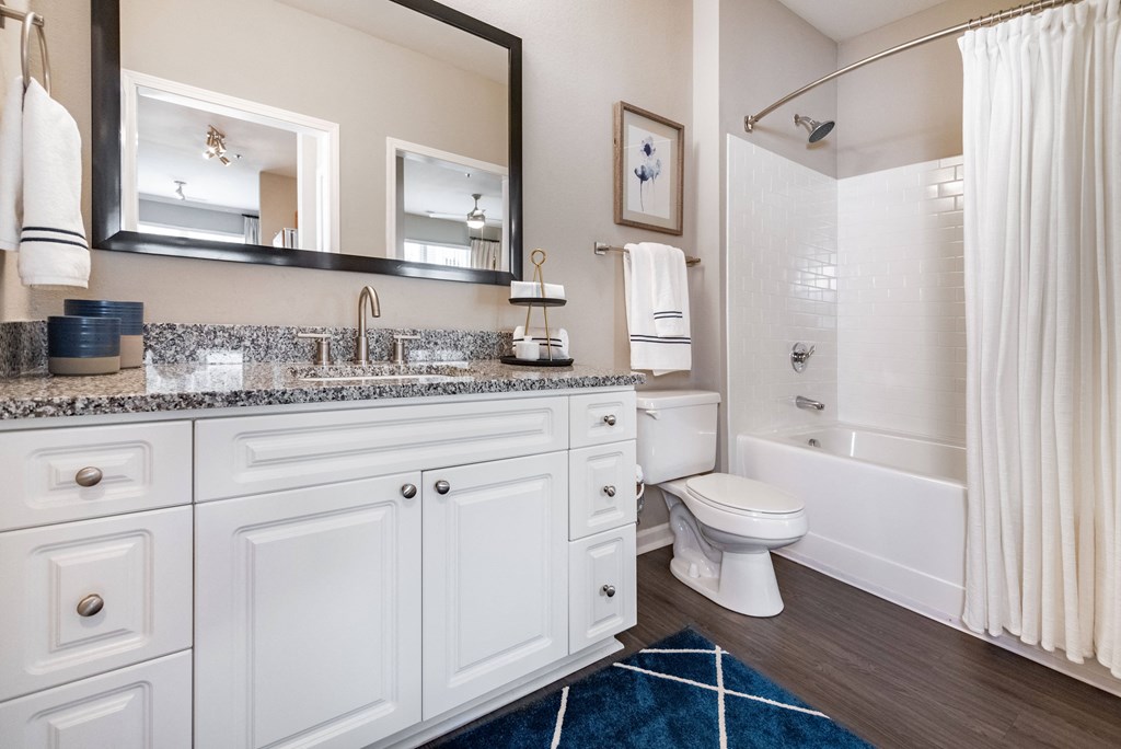 a bathroom with white cabinets and a sink and a toilet