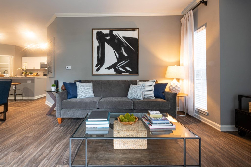 a living room with a couch and a coffee table
