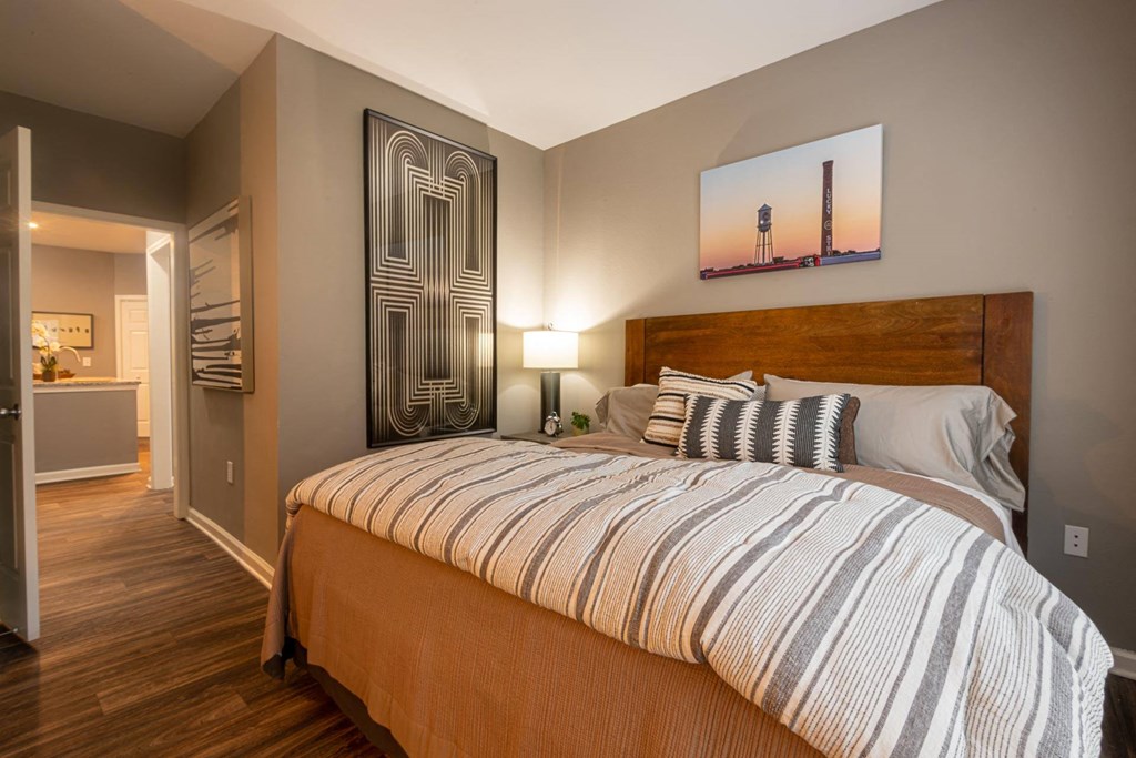 a bedroom with a bed and a closet