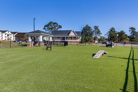 a large yard with a house in the background