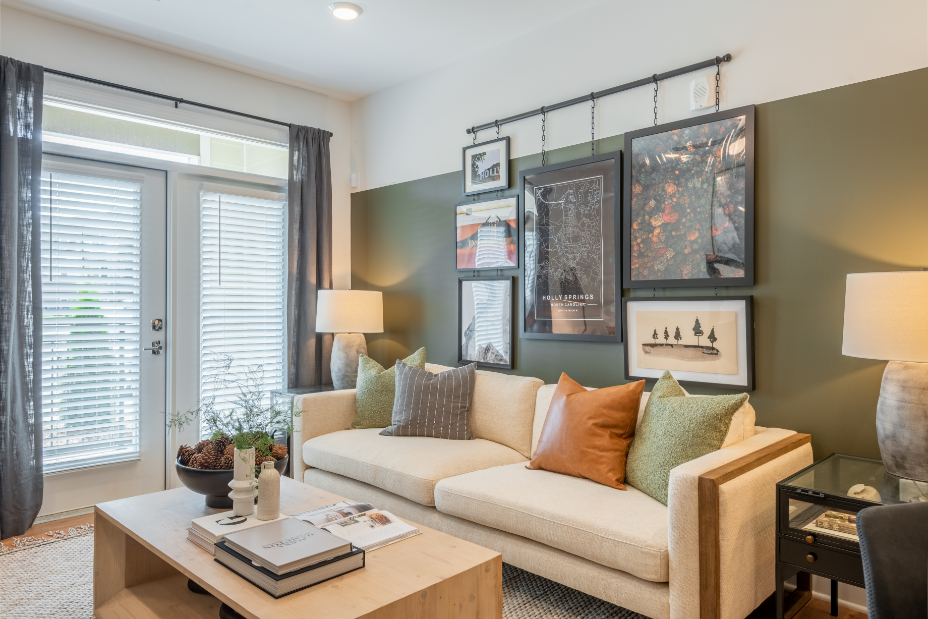 a living room with a couch and a coffee table