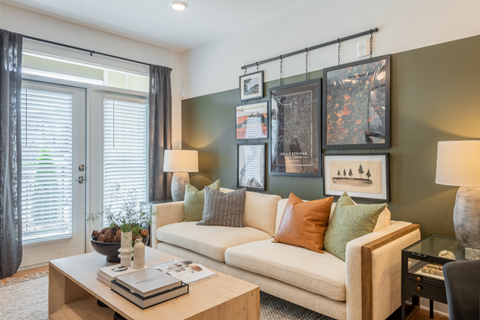 a living room with a couch and a coffee table