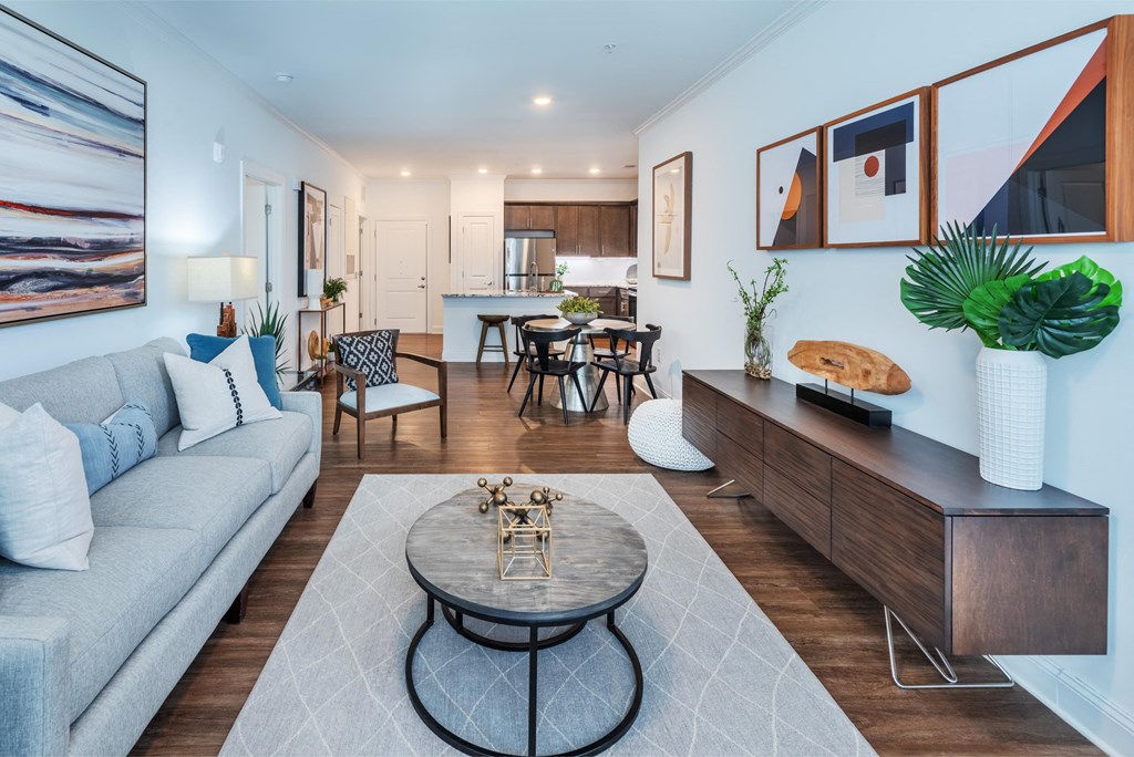 a living room with a couch and a coffee table