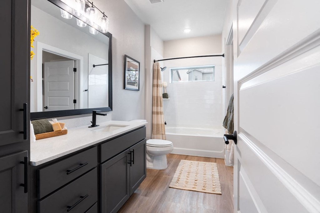 A bathroom with a white toilet and a white bathtub.