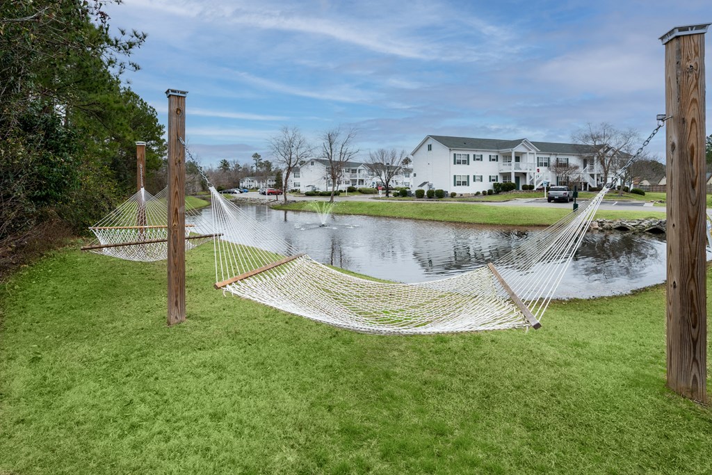 lounging and hammock area by lake
