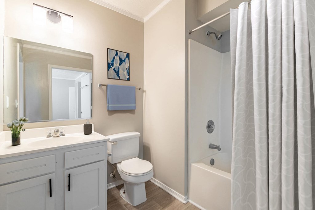 a bathroom with a toilet sink and shower