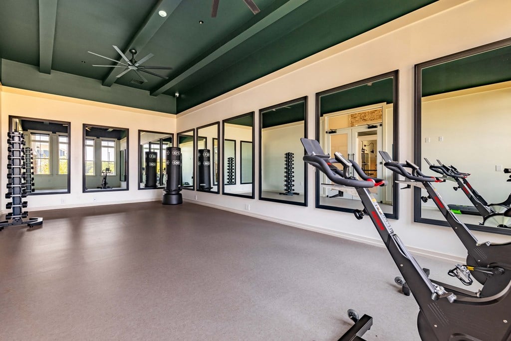 the gym at the apartments with treadmills and exercise equipment